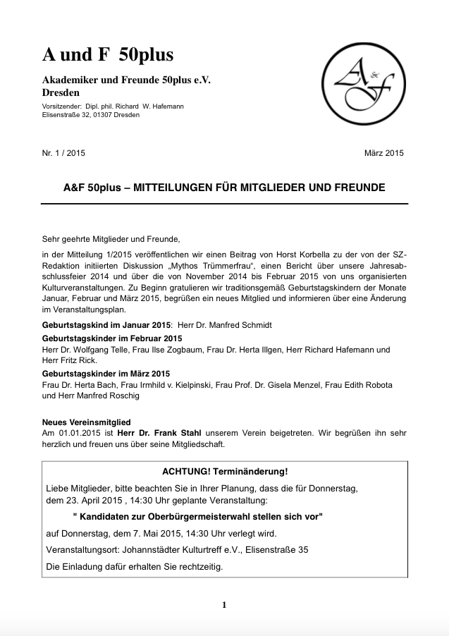 A&F-Mitteilung 1-2015