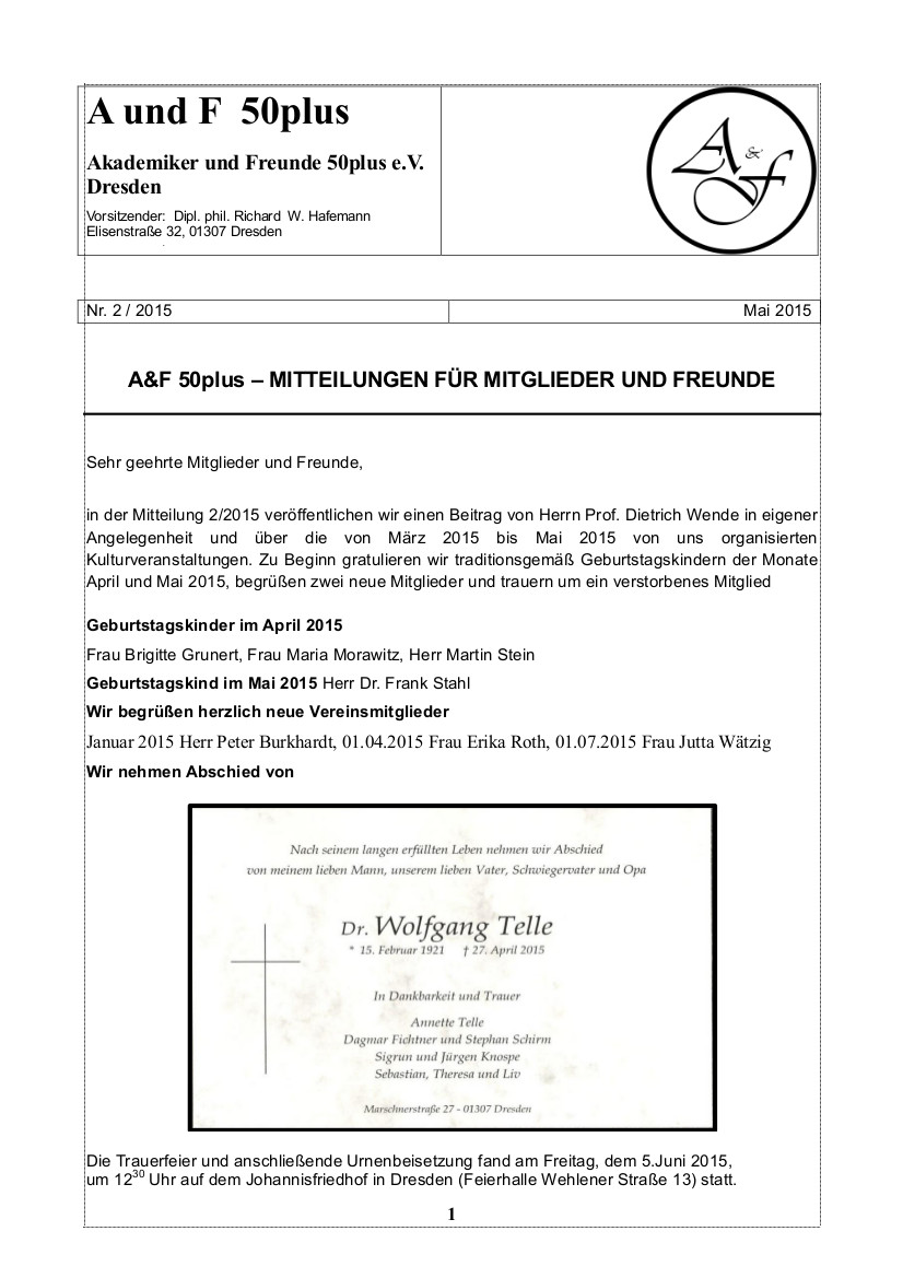 A&F-Mitteilung 2-2015